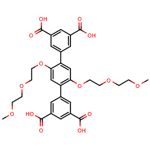 Chemical structure of 2',5'-Bis(2-(2-methoxyethoxy)ethoxy)-[1,1':4',1''-terphenyl]-3,3'',5,5''-tetracarboxylic acid , CAS 2940862-53-1, AChemBlock AD281799