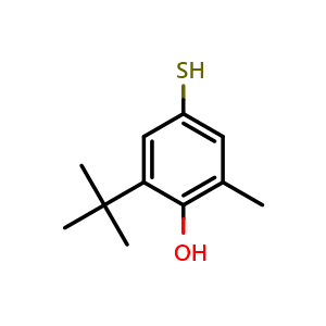 Chemical structure of 2-tert-Butyl-4-mercapto-6-methylphenol , CAS 53411-23-7, AChemBlock AD281809