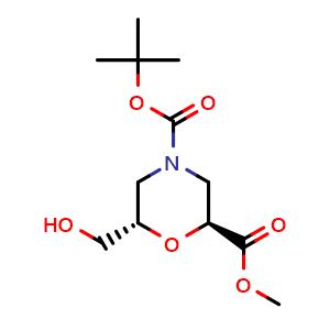 Chemical structure of 4-(1,1-Dimethylethyl) 2-methyl (2S,6S)-6-(hydroxymethyl)-2,4-morpholinedicarboxylate , CAS 2380813-54-5, AChemBlock AD281817