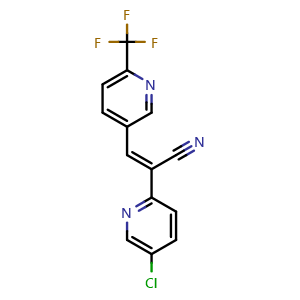 Chemical structure of (Z)-2-(5-Chloropyridin-2-yl)-3-(6-(trifluoromethyl)pyridin-3-yl)acrylonitrile , CAS 2242962-20-3, AChemBlock AD281823