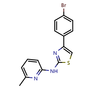 Chemical structure of N-[4-(4-Bromophenyl)-2-thiazolyl]-6-methyl-2-pyridinamine , CAS 1310049-89-8, AChemBlock AD281824