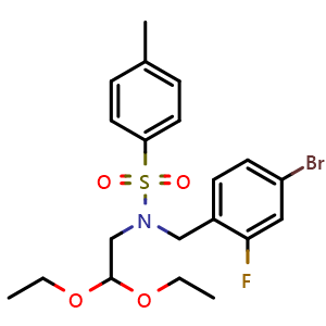 Chemical structure of N-[(4-Bromo-2-fluorophenyl)methyl]-N-(2,2-diethoxyethyl)-4-methylbenzenesulfonamide , CAS 2013582-60-8, AChemBlock AD281826