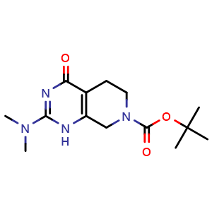 Chemical structure of tert-Butyl 2-(dimethylamino)-4-oxo-4,5,6,8-tetrahydropyrido[3,4-d]pyrimidine-7(1H)-carboxylate , CAS 1628042-53-4, AChemBlock AD281827