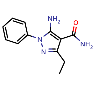 Chemical structure of 5-Amino-3-ethyl-1-phenyl-1H-pyrazole-4-carboxamide , CAS 50424-17-4, AChemBlock AD281832