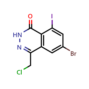 Chemical structure of 6-Bromo-4-(chloromethyl)-8-iodophthalazin-1(2H)-one , CAS 2933251-43-3, AChemBlock AD281840