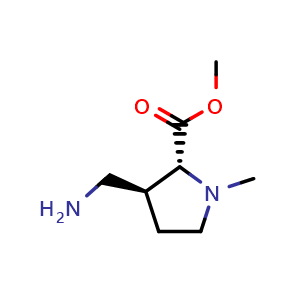 Chemical structure of rel-(3S)-3-(Aminomethyl)-1-methyl-D-proline methyl ester , CAS 1368104-37-3, AChemBlock AD281841