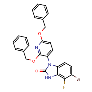 Chemical structure of 1-[2,6-Bis(phenylmethoxy)-3-pyridinyl]-5-bromo-4-fluoro-1,3-dihydro-2H-benzimidazol-2-one , CAS 2888604-41-7, AChemBlock AD281863