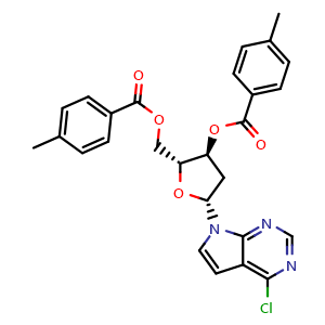 Chemical structure of (2R,3S,5R)-5-(4-Chloro-7H-pyrrolo[2,3-d]pyrimidin-7-yl)-2-(((4-methylbenzoyl)oxy)methyl)tetrahydrofuran-3-yl 4-methylbenzoate , CAS 91713-43-8, AChemBlock AD281866
