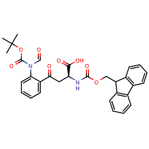 Chemical structure of (S)-2-((((9H-Fluoren-9-yl)methoxy)carbonyl)amino)-4-(2-(N-(tert-butoxycarbonyl)formamido)phenyl)-4-oxobutanoic acid , CAS 1429504-48-2, AChemBlock AD281869