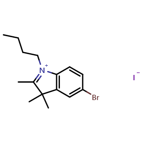 Chemical structure of 5-Bromo-1-butyl-2,3,3-trimethyl-3H-indol-1-ium iodide , CAS 1201226-05-2, AChemBlock AD281876