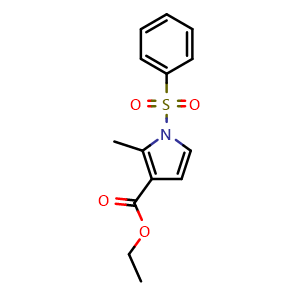 Chemical structure of Ethyl 2-methyl-1-(phenylsulfonyl)-1H-pyrrole-3-carboxylate , CAS 881674-85-7, AChemBlock AD281877