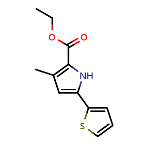 Chemical structure of Ethyl 3-methyl-5-(2-thienyl)-1H-pyrrole-2-carboxylate , CAS 2110573-09-4, AChemBlock AD281901
