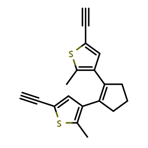 Chemical structure of 1,2-Bis(5-ethynyl-2-methylthiophen-3-yl)cyclopent-1-ene , CAS 1196083-55-2, AChemBlock AD281902