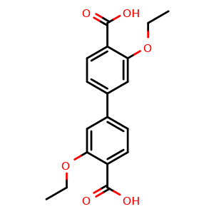 Chemical structure of 3,3'-Diethoxy-[1,1'-biphenyl]-4,4'-dicarboxylic acid , CAS 2051918-30-8, AChemBlock AD281906