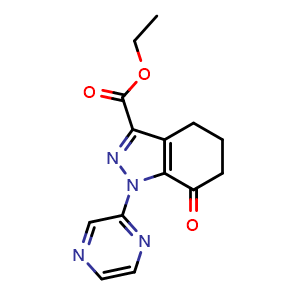 Chemical structure of Ethyl 7-oxo-1-(pyrazin-2-yl)-4,5,6,7-tetrahydro-1H-indazole-3-carboxylate , CAS 2624296-98-4, AChemBlock AD281921