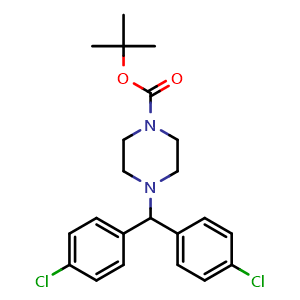 Chemical structure of tert-Butyl 4-(bis(4-chlorophenyl)methyl)piperazine-1-carboxylate , CAS 918161-24-7, AChemBlock AD281922