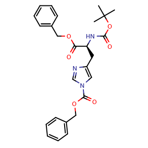 Chemical structure of Benzyl (S)-4-(3-(benzyloxy)-2-((tert-butoxycarbonyl)amino)-3-oxopropyl)-1H-imidazole-1-carboxylate , CAS 882815-86-3, AChemBlock AD281925