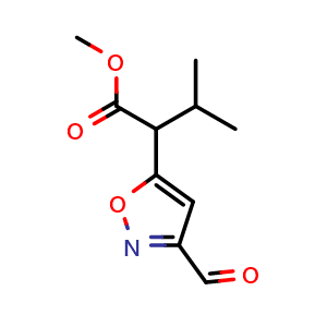 Chemical structure of Methyl 2-(3-formyl-1,2-oxazol-5-yl)-3-methylbutanoate , CAS 3009038-31-4, AChemBlock AD281926