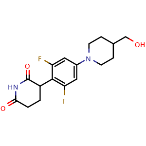 Chemical structure of 3-(2,6-Difluoro-4-(4-(hydroxymethyl)piperidin-1-yl)phenyl)piperidine-2,6-dione , CAS 2960325-22-6, AChemBlock AD281930