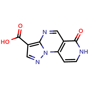 Chemical structure of 6,7-Dihydro-6-oxopyrazolo[1,5-a]pyrido[3,4-e]pyrimidine-3-carboxylic acid , CAS 776266-25-2, AChemBlock AD281933