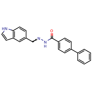 Chemical structure of N'-((1H-Indol-5-yl)methylene)-[1,1'-biphenyl]-4-carbohydrazide , CAS 1260228-03-2, AChemBlock AD281936