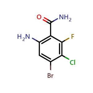 Chemical structure of 6-Amino-4-bromo-3-chloro-2-fluorobenzamide , CAS 2250340-35-1, AChemBlock AD281941