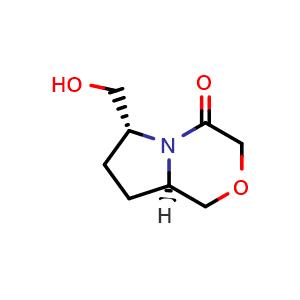 Chemical structure of (6R,8aR)-6-(Hydroxymethyl)tetrahydro-1H-pyrrolo[2,1-c][1,4]oxazin-4(3H)-one , CAS 3018062-67-1, AChemBlock AD281944