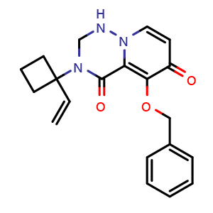 Chemical structure of 3-(1-Ethenylcyclobutyl)-2,3-dihydro-5-(phenylmethoxy)-1H-pyrido[2,1-f][1,2,4]triazine-4,6-dione , CAS 2415792-23-1, AChemBlock AD281945