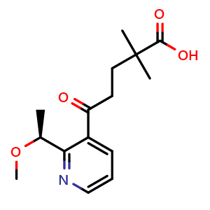 Chemical structure of 5-[2-((1S)-1-Methoxyethyl)pyridin-3-yl]-2,2-dimethyl-5-oxopentanoic acid , CAS 2641451-48-9, AChemBlock AD281947
