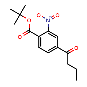 Chemical structure of 1,1-Dimethylethyl 2-nitro-4-(1-oxobutyl)benzoate , CAS 1312769-71-3, AChemBlock AD281956