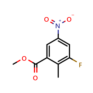 Chemical structure of Methyl 3-fluoro-2-methyl-5-nitrobenzoate , CAS 146948-45-0, AChemBlock AD281958