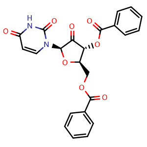 Chemical structure of ((2R,3R,5R)-3-(Benzoyloxy)-5-(2,4-dioxo-3,4-dihydropyrimidin-1(2H)-yl)-4-oxotetrahydrofuran-2-yl)methyl benzoate , CAS 2073854-58-5, AChemBlock AD281961