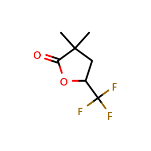 Chemical structure of 3,3-Dimethyl-5-(trifluoromethyl)dihydrofuran-2(3H)-one , CAS 212758-84-4, AChemBlock AD281963