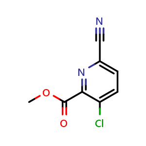 Chemical structure of Methyl 3-chloro-6-cyano-2-pyridinecarboxylate , CAS 1245735-43-6, AChemBlock AD281965