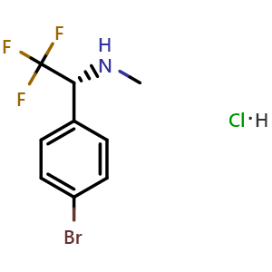Chemical structure of (R)-1-(4-Bromophenyl)-2,2,2-trifluoro-N-methylethan-1-amine hydrochloride , CAS 2771010-41-2, AChemBlock AD281970