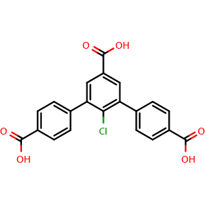 Chemical structure of 2'-Chloro-[1,1':3',1''-terphenyl]-4,4'',5'-tricarboxylic acid , CAS 2305899-76-5, AChemBlock AD281973