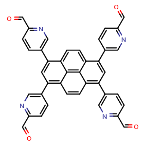 Chemical structure of 5,5',5'',5'''-(Pyrene-1,3,6,8-tetrayl)tetrapicolinaldehyde , CAS 2728746-50-5, AChemBlock AD281977