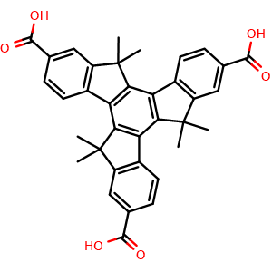 Chemical structure of 5,5,10,10,15,15-Hexamethyl-10,15-dihydro-5H-diindeno[1,2-a:1',2'-c]fluorene-2,7,12-tricarboxylic acid , CAS 1453220-01-3, AChemBlock AD281979