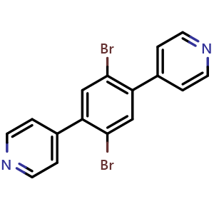 Chemical structure of 4,4'-(2,5-Dibromo-1,4-phenylene)dipyridine , CAS 2020402-43-9, AChemBlock AD281980