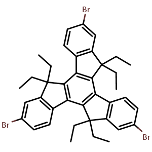 Chemical structure of 2,7,12-Tribromo-5,5,10,10,15,15-hexaethyl-10,15-dihydro-5H-diindeno[1,2-a:1',2'-c]fluorene , CAS 913080-61-2, AChemBlock AD281982