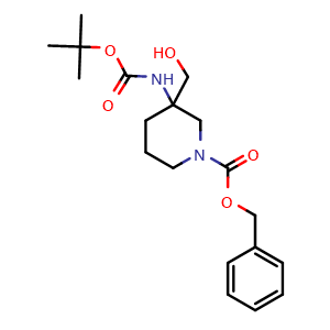 Chemical structure of Phenylmethyl 3-[[(1,1-dimethylethoxy)carbonyl]amino]-3-(hydroxymethyl)-1-piperidinecarboxylate , CAS 2604515-11-7, AChemBlock AD282002