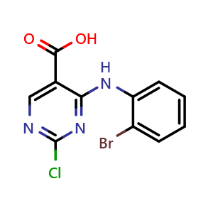 Chemical structure of 4-[(2-Bromophenyl)amino]-2-chloro-5-pyrimidinecarboxylic acid , CAS 500874-48-6, AChemBlock AD282009