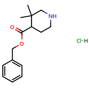 Chemical structure of Benzyl 3,3-dimethylpiperidine-4-carboxylate hydrochloride , CAS 2393850-19-4, AChemBlock AD282025