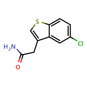 Chemical structure of 5-Chlorobenzo[b]thiophene-3-acetamide , CAS 634605-32-6, AChemBlock AD282038
