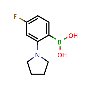 Chemical structure of [4-Fluoro-2-(pyrrolidin-1-yl)phenyl]boronic acid , CAS 2174971-20-9, AChemBlock AD282042