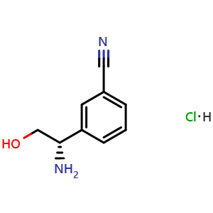 Chemical structure of (S)-3-(1-Amino-2-hydroxyethyl)benzonitrile hydrochloride , CAS 1391376-98-9, AChemBlock AD282043