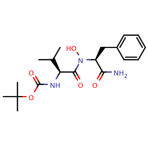 Chemical structure of N-[(1,1-Dimethylethoxy)carbonyl]-L-valyl-N-hydroxy-L-phenylalaninamide , CAS 1000677-22-4, AChemBlock AD282045
