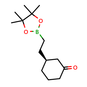 Chemical structure of (R)-3-(2-(4,4,5,5-Tetramethyl-1,3,2-dioxaborolan-2-yl)ethyl)cyclohexan-1-one , CAS 3057663-21-2, AChemBlock AD282051