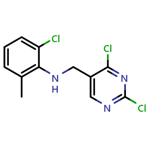 Chemical structure of 2,4-Dichloro-N-(2-chloro-6-methylphenyl)-5-pyrimidinemethanamine , CAS 1935712-23-4, AChemBlock AD282054