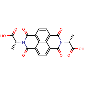 Chemical structure of (2R,2'R)-2,2'-(1,3,6,8-Tetraoxo-1,3,6,8-tetrahydrobenzo[lmn][3,8]phenanthroline-2,7-diyl)dipropionic acid , CAS 854748-93-9, AChemBlock AD282055
